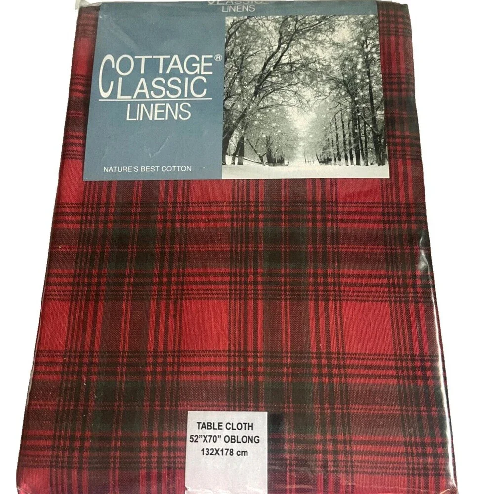 Christmas Plaid Red Black Fabric Tablecloth 52x70
